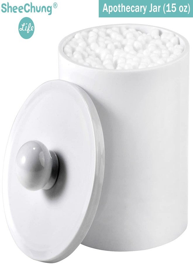SheeChung Plastic Acrylic Bathroom Vanity Countertop Canister Jars with Storage Lid, Apothecary Jars Qtip Holder Makeup Organizer for Cotton Balls,Swabs,Pads,Bath Salts (White, 4 Pack of 15 oz.) - Image 2